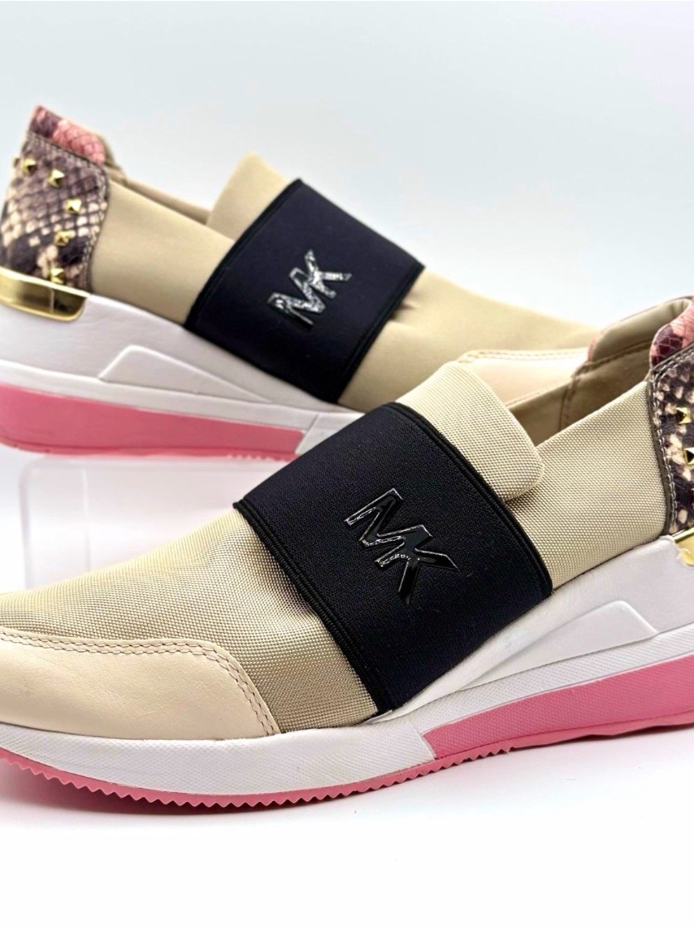 Michael Kors Beige, Black & Pink Slip-On Sneakers